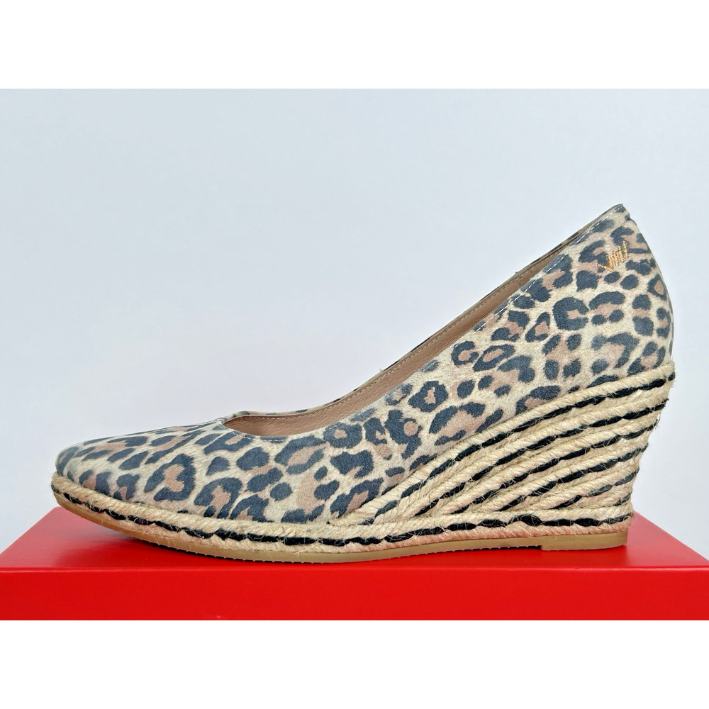 Viscata Barcelona Leather Wedge Espadrille Leopard Slip on Heel Pump EU38 US7.5